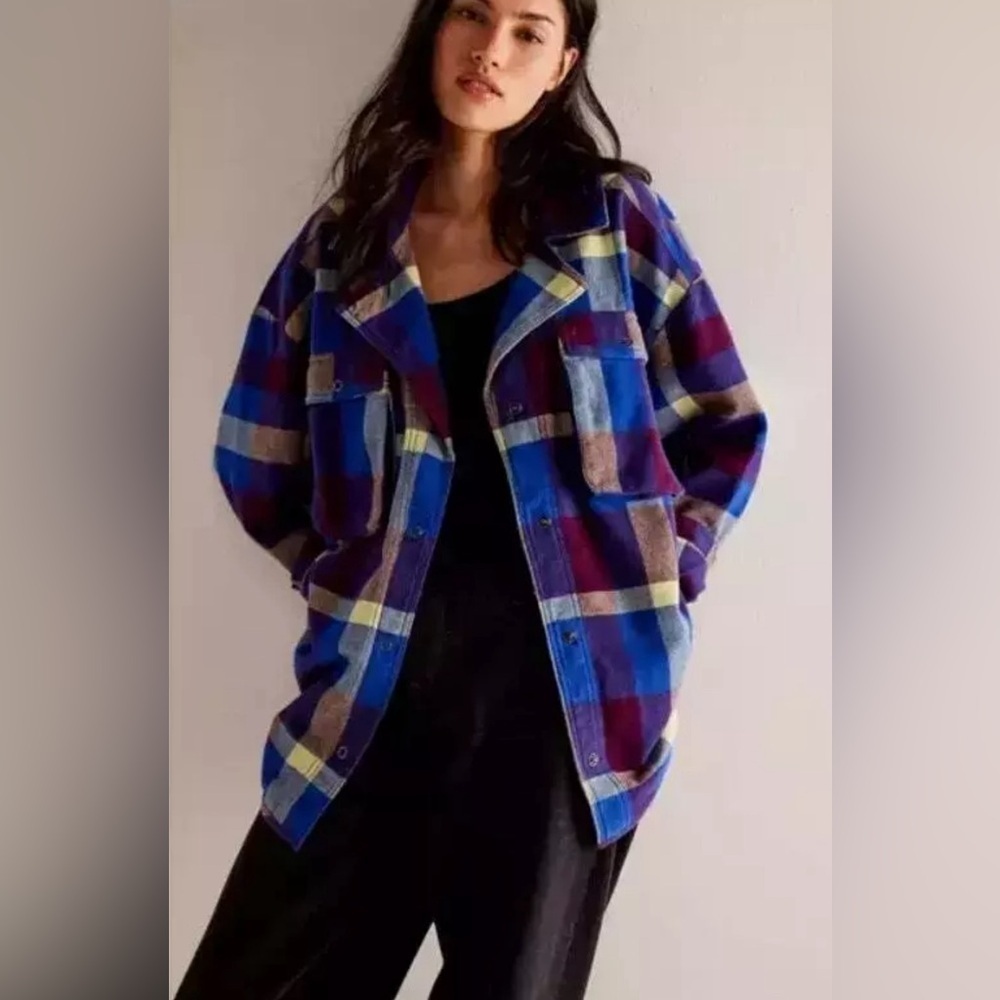 NWOT Free People We The Free Izzie Plaid Cargo Snap Shirt Size S